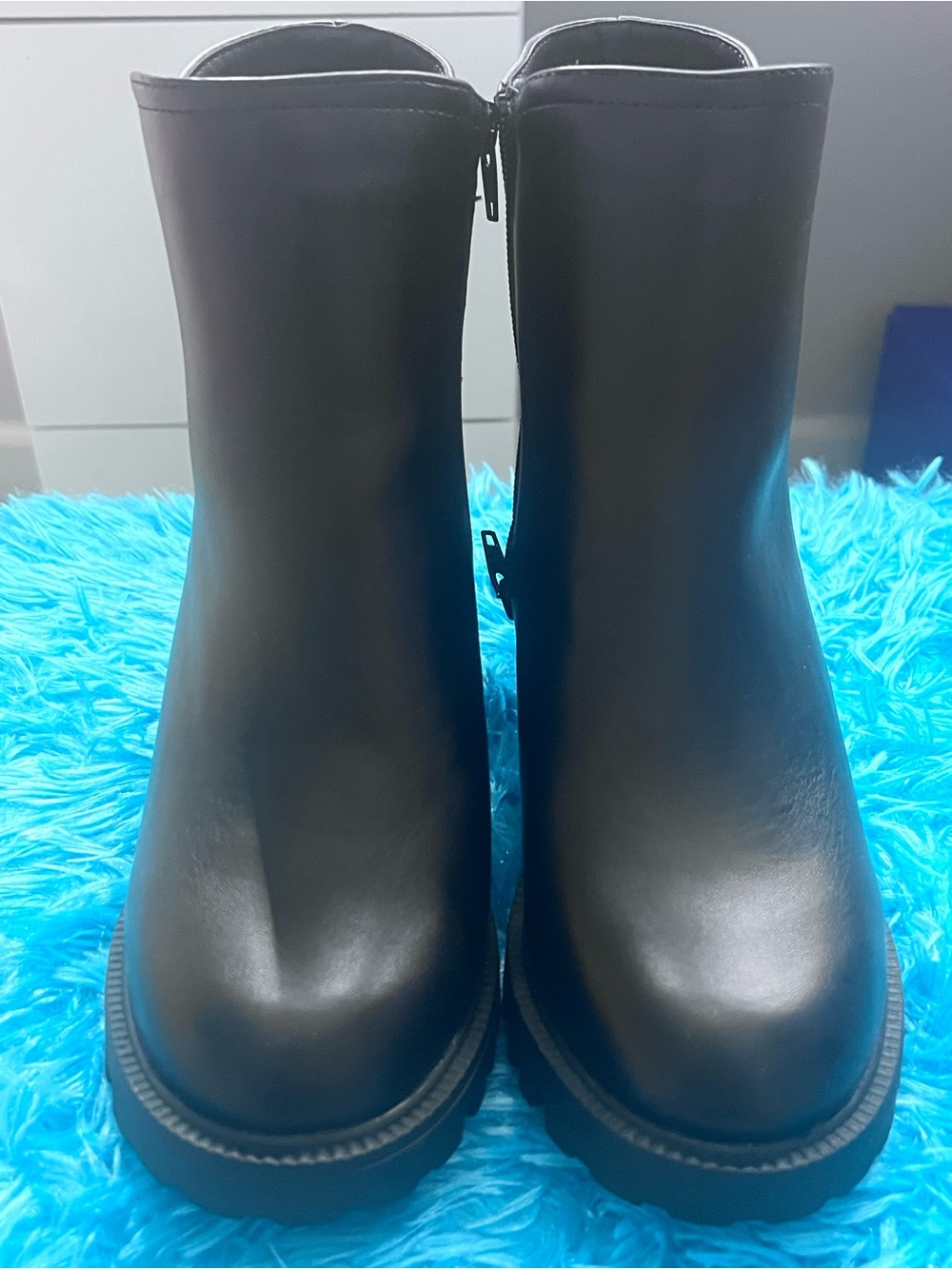 Women's Black Leather Ankle Booties with Side Zipper